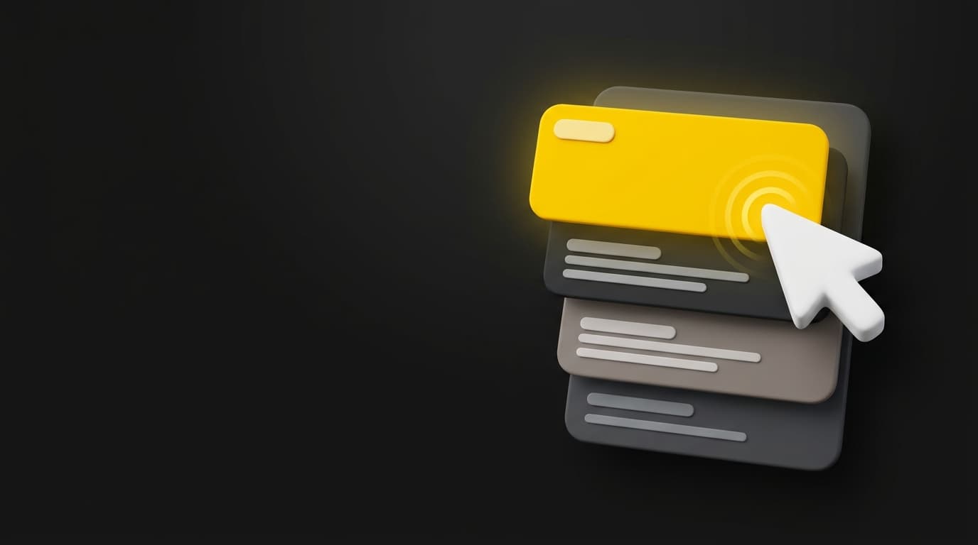 Cursor clicking a highlighted yellow ad card at the top of a stack of search results